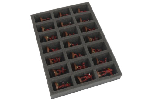 Foam tray for 21 minis stored horizontally.