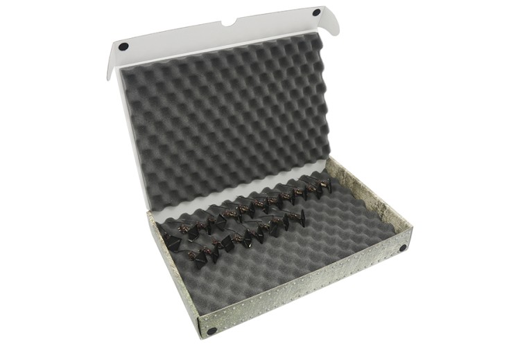 Standard box with convoluted foam trays.