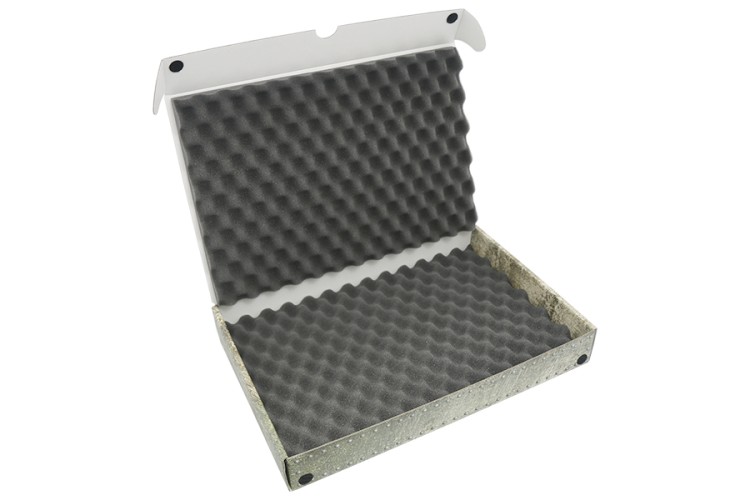 Standard box with convoluted foam trays.