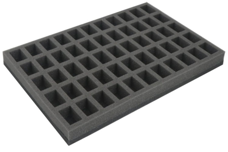 Foam tray for 55 small miniatures on 25 mm bases.