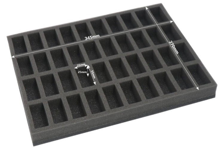 Dimensions of the foam tray.