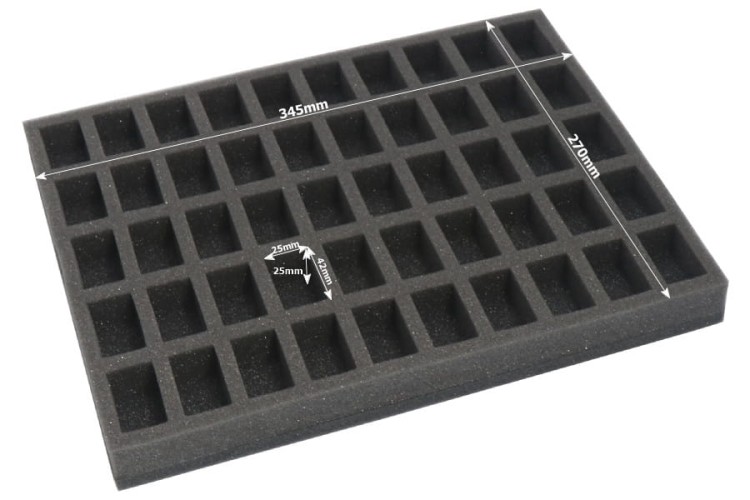 Dimensions of the foam tray and cutouts.