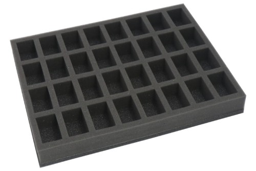 Foam tray for 32 miniatures on 32mm bases.