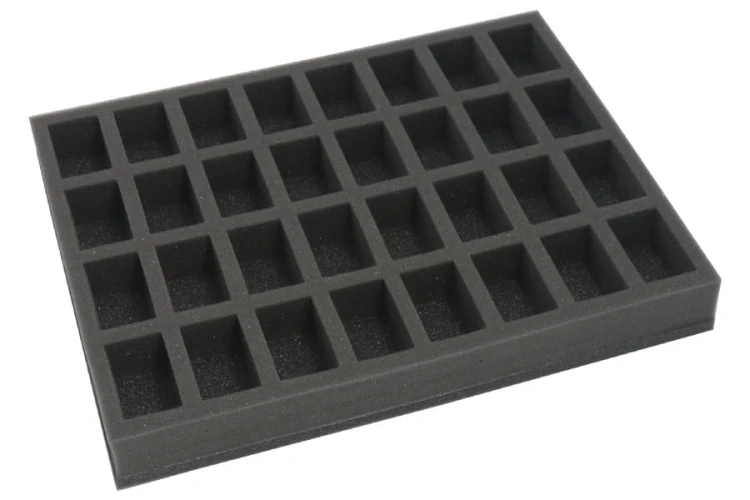 Foam tray for 32 miniatures on 32mm bases.