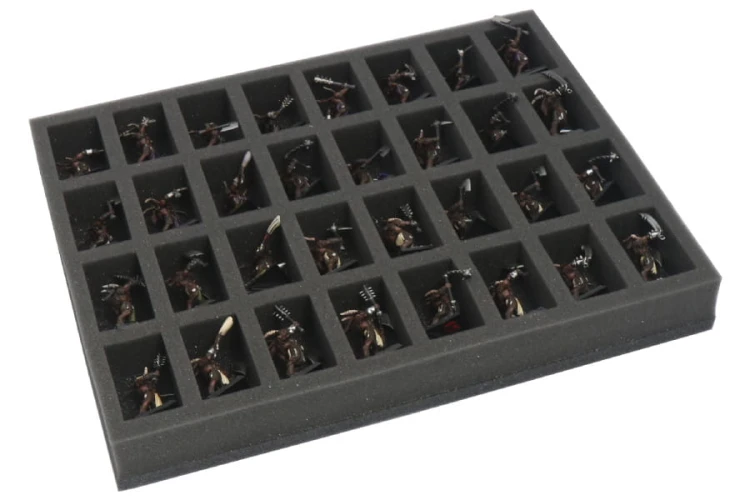 Foam tray for 32 miniatures on 32mm bases.