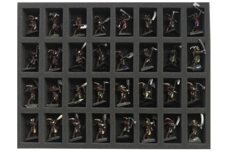 Foam tray for 32 miniatures on 32mm bases.