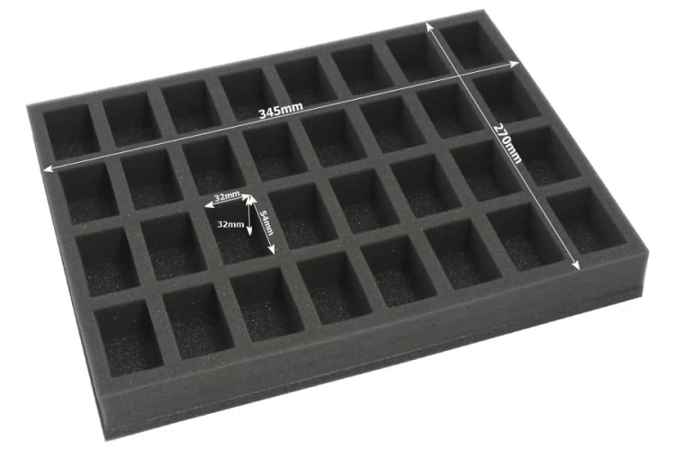 Dimensions of the foam tray and cutouts.