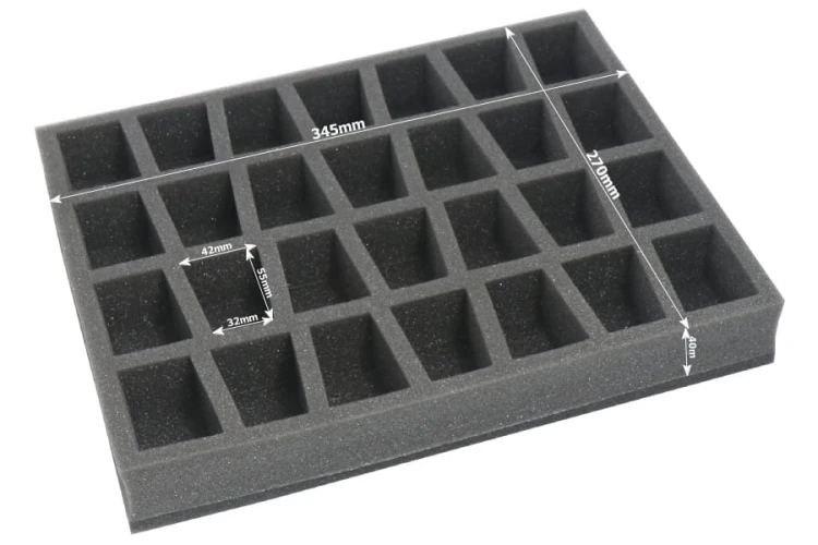 Dimensions of the foam tray and cutouts.