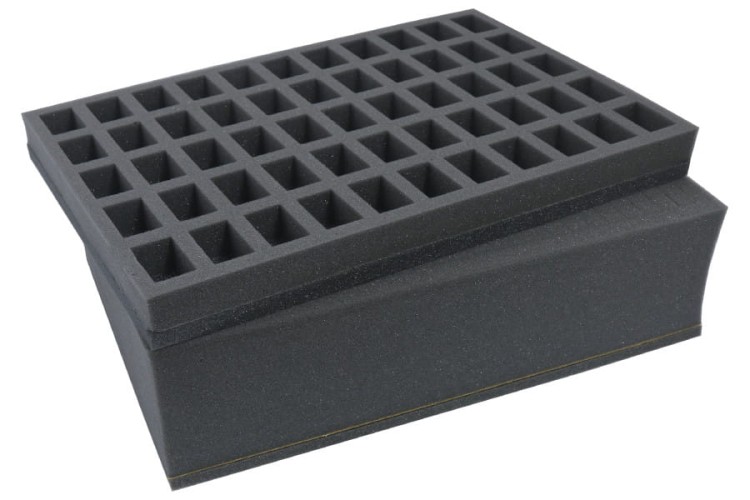100 mm raster foam tray with second upper foam tray for 55 small miniatures on 25 mm bases