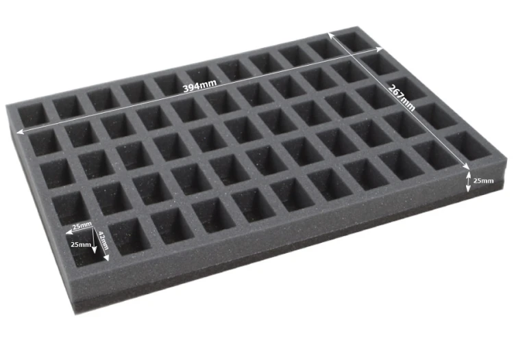 Foam tray for  55 small miniatures on 25mm bases