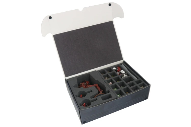 Large box wiht foam tray tokens measures and dice.