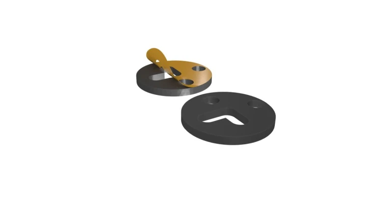 Self-adhesive magnetic foil stickers for magnetizing 40mm bases with concave bottoms and slots for pins.