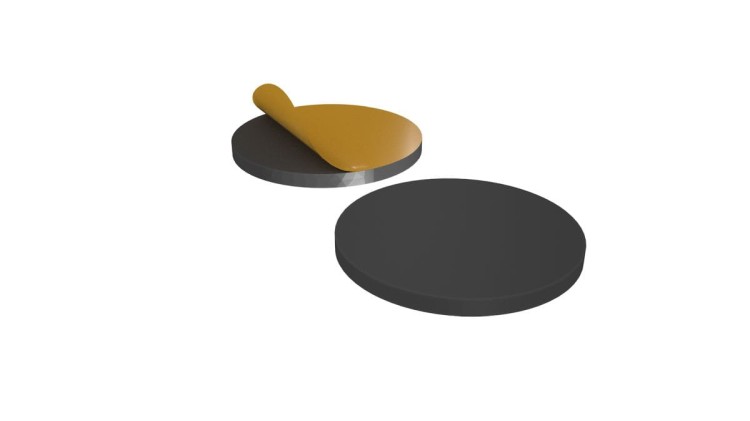 Self-adhesive magnetic foil stickers for magnetizing 50mm bases with concave bottoms.