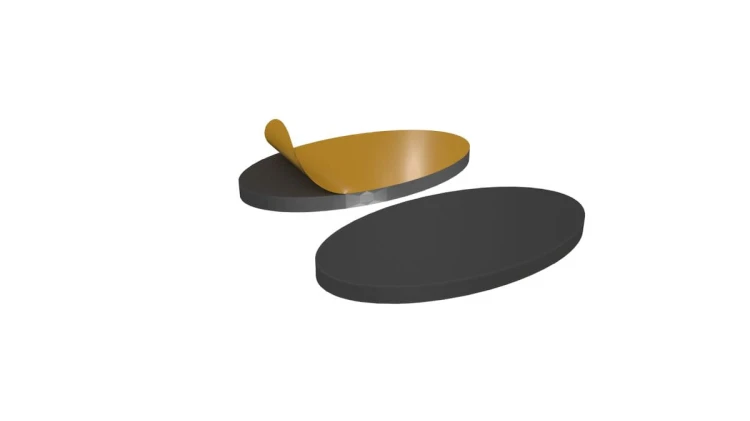 Self-adhesive magnetic foil stickers for magnetizing oval 60mmx35mm bases with concave bottoms.