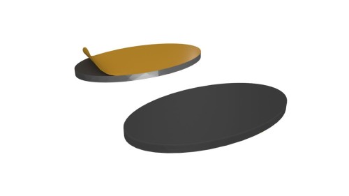 Self-adhesive magnetic foil stickers for magnetizing oval 75mmx42mm bases with concave bottoms.