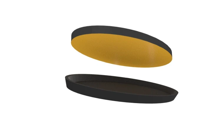 Self-adhesive magnetic foil stickers for magnetizing oval 75mmx42mm bases with concave bottoms.