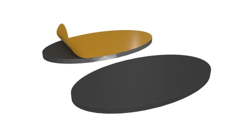 Self-adhesive magnetic foil stickers for magnetizing oval 90mmx52mm bases with concave bottoms.