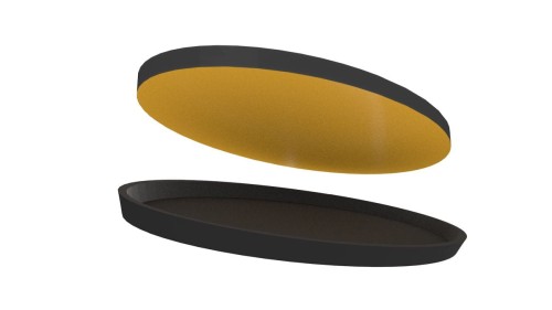 Self-adhesive magnetic foil stickers for magnetizing oval 90mmx52mm bases with concave bottoms.