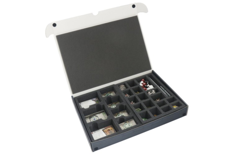 Regular box with foam tray for cards.