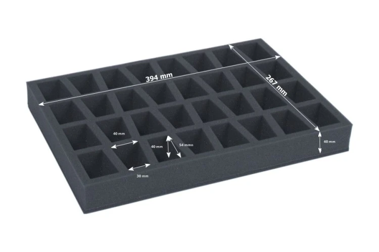 Foam tray for 32 miniatures on 40mm bases