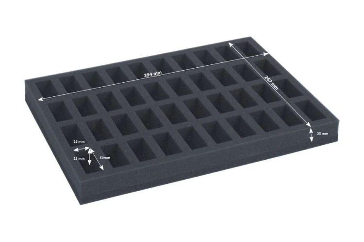 Foam tray for 40 miniatures on 25mm bases